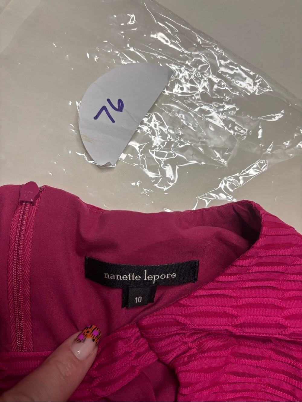 Nanette Lepore Majorca Shift Dress Textured Long Sleeve Wrist Tie Pink Size 10 - Picture 7 of 9